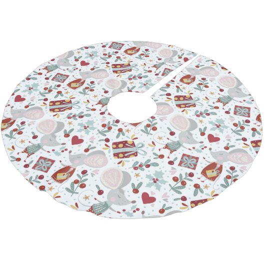 Cute Festive Mice Couple Feestdagen Pattern Kerstboom Rok (Gekanteld)