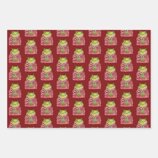 Cute Festive Mushroom and Frog Pattern Kerstmis Inpakpapier Vel (Voorkant 3)