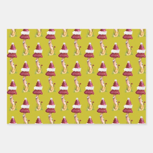 Cute Festive Mushroom and Frog Pattern Kerstmis Inpakpapier Vel (Voorkant 2)