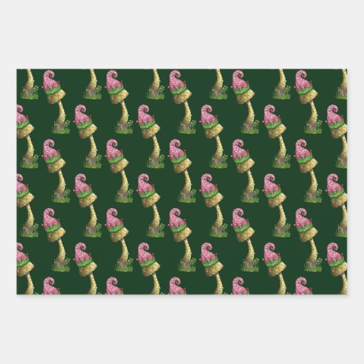 Cute Festive Mushroom and Frog Pattern Kerstmis Inpakpapier Vel (Voorkant)
