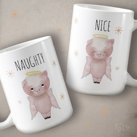 Cute Festive Naughty or Nice Angel Pig Holiday  Koffiemok