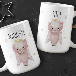 Cute Festive Naughty or Nice Angel Pig Holiday  Koffiemok