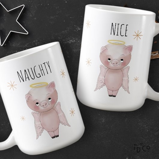Cute Festive Naughty or Nice Angel Pig Holiday Koffiemok