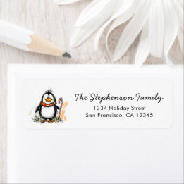 Cute Festive Penguin Christmas Return Address Etiket