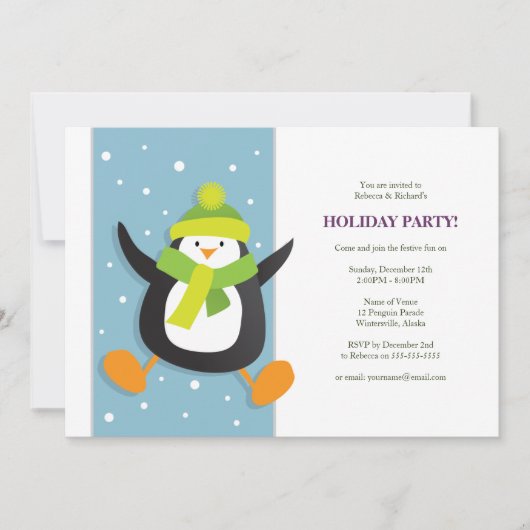 Cute Festive Penguin | Uitnodiging feestdag (Voorkant)
