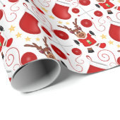 Cute Festive Red Christmas Reindeer Cadeaupapier (Rol Hoek)