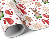 Cute Festive Red Christmas Reindeer Cadeaupapier (Rol Hoek)