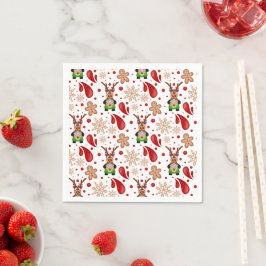 Cute Festive Red Christmas Reindeer Servet