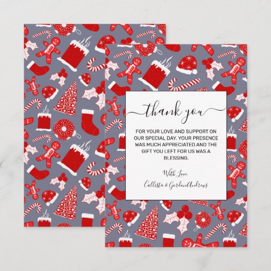 Cute Festive Red Illustrations kerstpatroon Bedankkaart (Voorkant / Achterkant)
