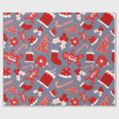 Cute Festive Red Illustrations kerstpatroon Cadeaupapier (Vlak)