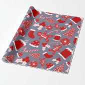 Cute Festive Red Illustrations kerstpatroon Cadeaupapier (Uitgerold)