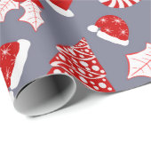 Cute Festive Red Illustrations kerstpatroon Cadeaupapier (Rol Hoek)