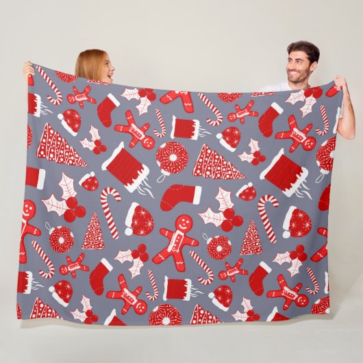 Cute Festive Red Illustrations kerstpatroon Fleece Deken (In situ)