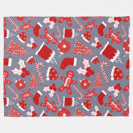Cute Festive Red Illustrations kerstpatroon Fleece Deken (Voorkant (Horizontaal))