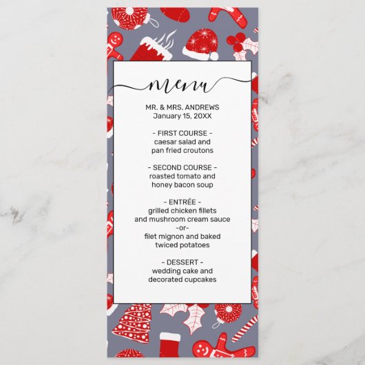 Cute Festive Red Illustrations kerstpatroon Menu (Voorkant)