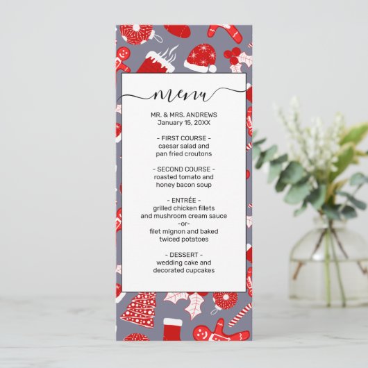 Cute Festive Red Illustrations kerstpatroon Menu (Staand voorkant)