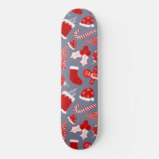 Cute Festive Red Illustrations kerstpatroon Persoonlijk Skateboard (Voorkant)
