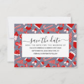 Cute Festive Red Illustrations kerstpatroon Save The Date (Voorkant)