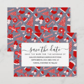Cute Festive Red Illustrations kerstpatroon Save The Date (Voorkant / Achterkant)