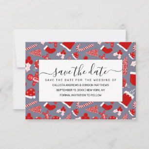 Cute Festive Red Illustrations kerstpatroon Save The Date