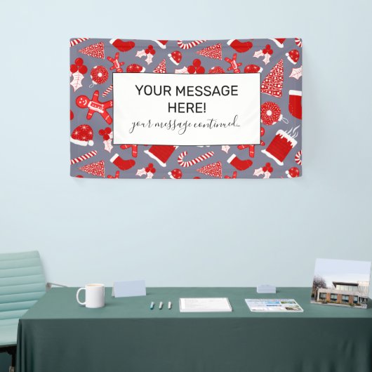 Cute Festive Red Illustrations kerstpatroon Spandoek (Beurs)
