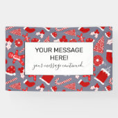 Cute Festive Red Illustrations kerstpatroon Spandoek (Horizontaal)