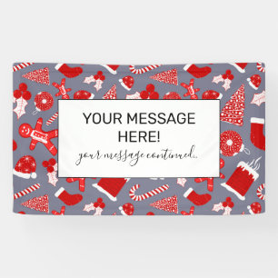 Cute Festive Red Illustrations kerstpatroon Spandoek