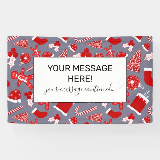 Cute Festive Red Illustrations kerstpatroon Spandoek (Horizontaal)
