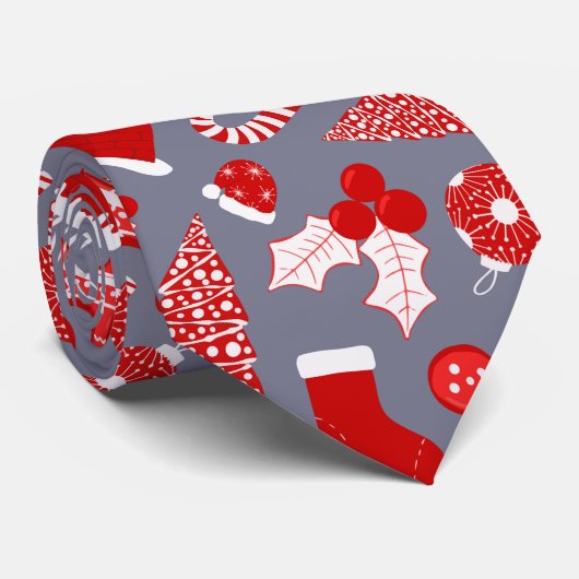 Cute Festive Red Illustrations kerstpatroon Stropdas (Opgerold)