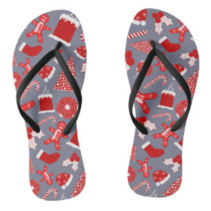 Cute Festive Red Illustrations kerstpatroon Teenslippers