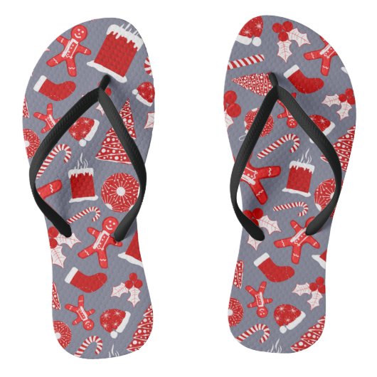 Cute Festive Red Illustrations kerstpatroon Teenslippers (Voetbed)