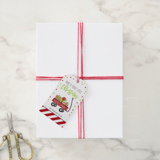 Cute Festive Red Striped Merry-kerstfeest Cadeaulabel (Met Touw)