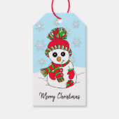 Cute Festive Snowman Pink Kerstmis Cadeaulabel (Voorkant)