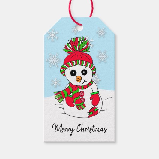 Cute Festive Snowman Pink Kerstmis Cadeaulabel (Voorkant)