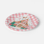 Cute Festive Snowy Pink Gingerbrood House Gingham Papieren Bordje (Gekanteld)