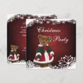 Cute Festive Teddy Bear Kerstparty Kaart (Voorkant / Achterkant)