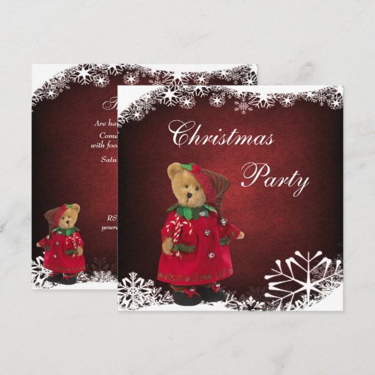 Cute Festive Teddy Bear Kerstparty Kaart (Voorkant / Achterkant)