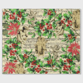 Cute Festive Vintage Angel Cherubs Holly Kerstmis Cadeaupapier (Vlak)
