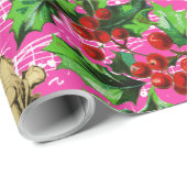 Cute Festive Vintage Angel Cherubs Holly Kerstmis Cadeaupapier (Rol Hoek)