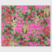 Cute Festive Vintage Angel Cherubs Holly Kerstmis Cadeaupapier (Vlak)