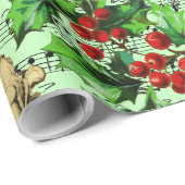 Cute Festive Vintage Angel Cherubs Holly Kerstmis Cadeaupapier (Rol Hoek)