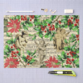 Cute Festive Vintage Angel Cherubs Holly Kerstmis Tissuepapier (Craft)
