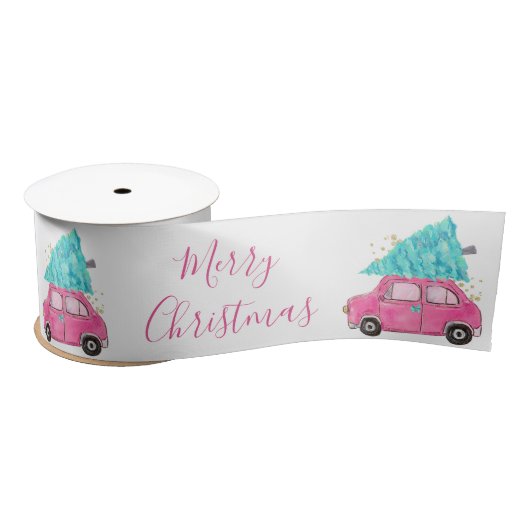 Cute Festive Vintage Roze Auto Aqua Kerstboom Satijnen Lint (Spoel)