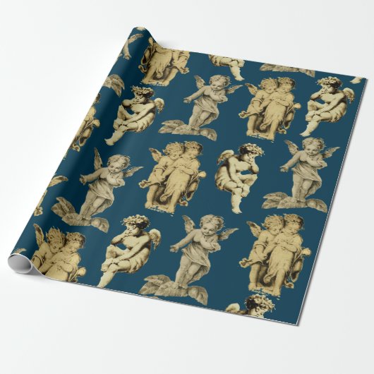 Cute Festive  Winged Cherub Angels Cadeaupapier (Uitgerold)