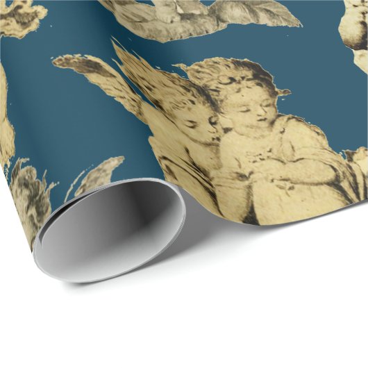 Cute Festive  Winged Cherub Angels Cadeaupapier (Rol Hoek)