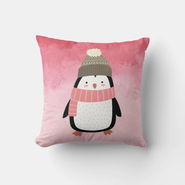 Cute Festive Winter Penguin Kussen (Voorkant)