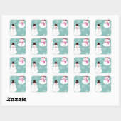 Cute Festive Winter Pink Frosty Snowman Vierkante Sticker (Vel)