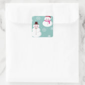 Cute Festive Winter Pink Frosty Snowman Vierkante Sticker (Tas)