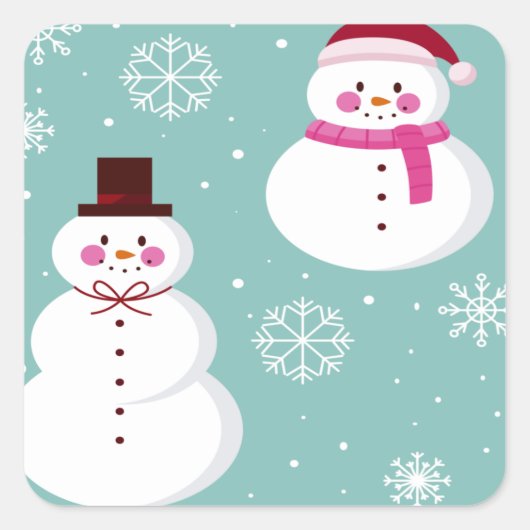 Cute Festive Winter Pink Frosty Snowman Vierkante Sticker (Voorkant)