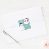 Cute Festive Winter Pink Frosty Snowman Vierkante Sticker (Envelop)